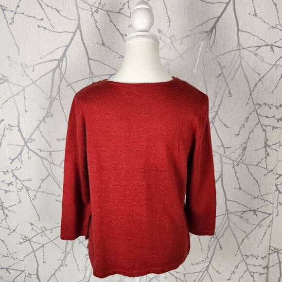 Jones New York Red Linen Cotton Knit Sequin Cutout Cardigan - Picture 4 of 6